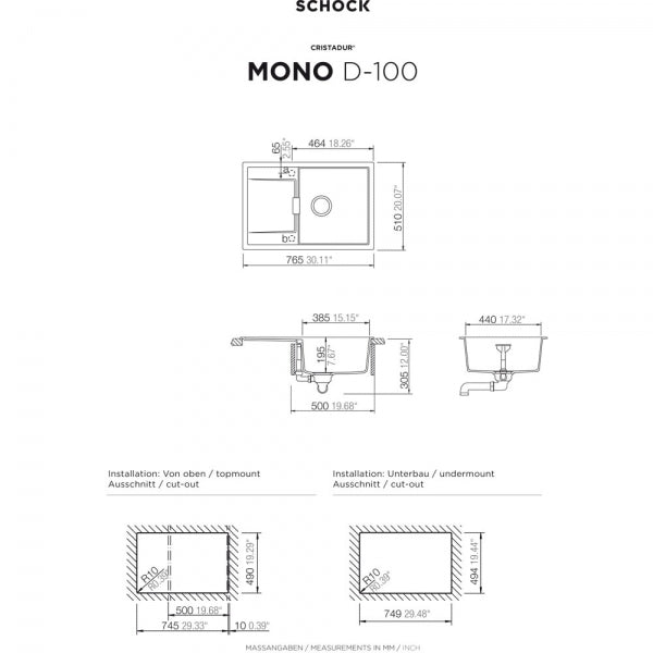 SCHOCK Spüle Mono D-100-FB Cristadur Stone - MOND100FBSTO